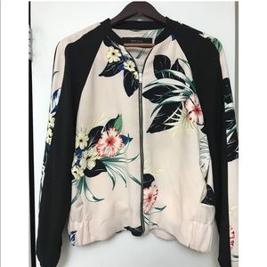 Zara Bomber Floral Jacket Sz L